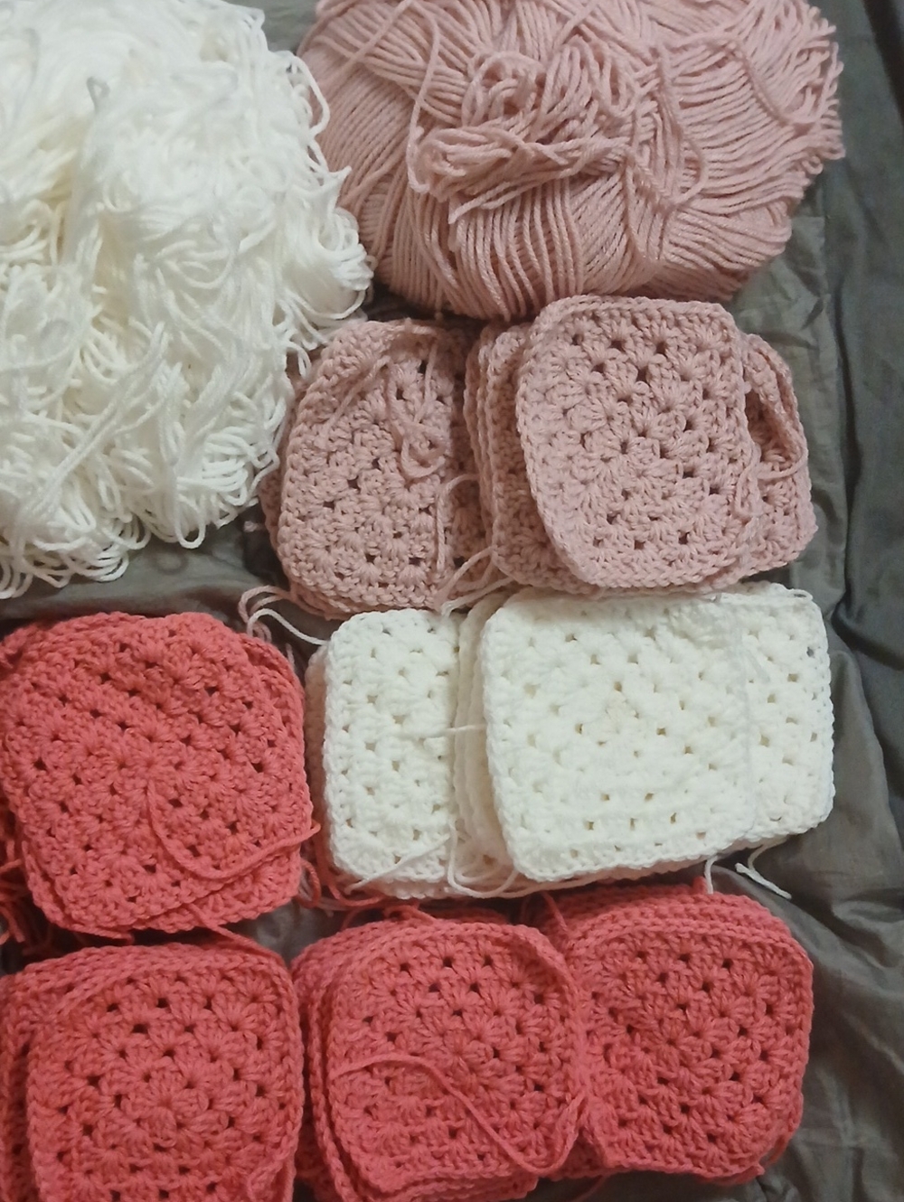 Handmade Crochet Granny Squares - Watermelon, Light Rose & White
